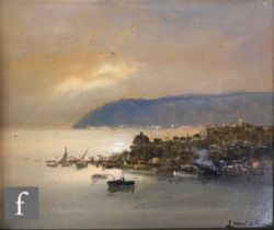 ITALIAN SCHOOL (CONTEMPORARY) - A view of a Mediterranean port at sunset, oil on board, signed