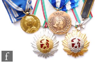 Five assorted medals, Order of the People's Republic of Bulgaria 1st and 2nd Class examples, a