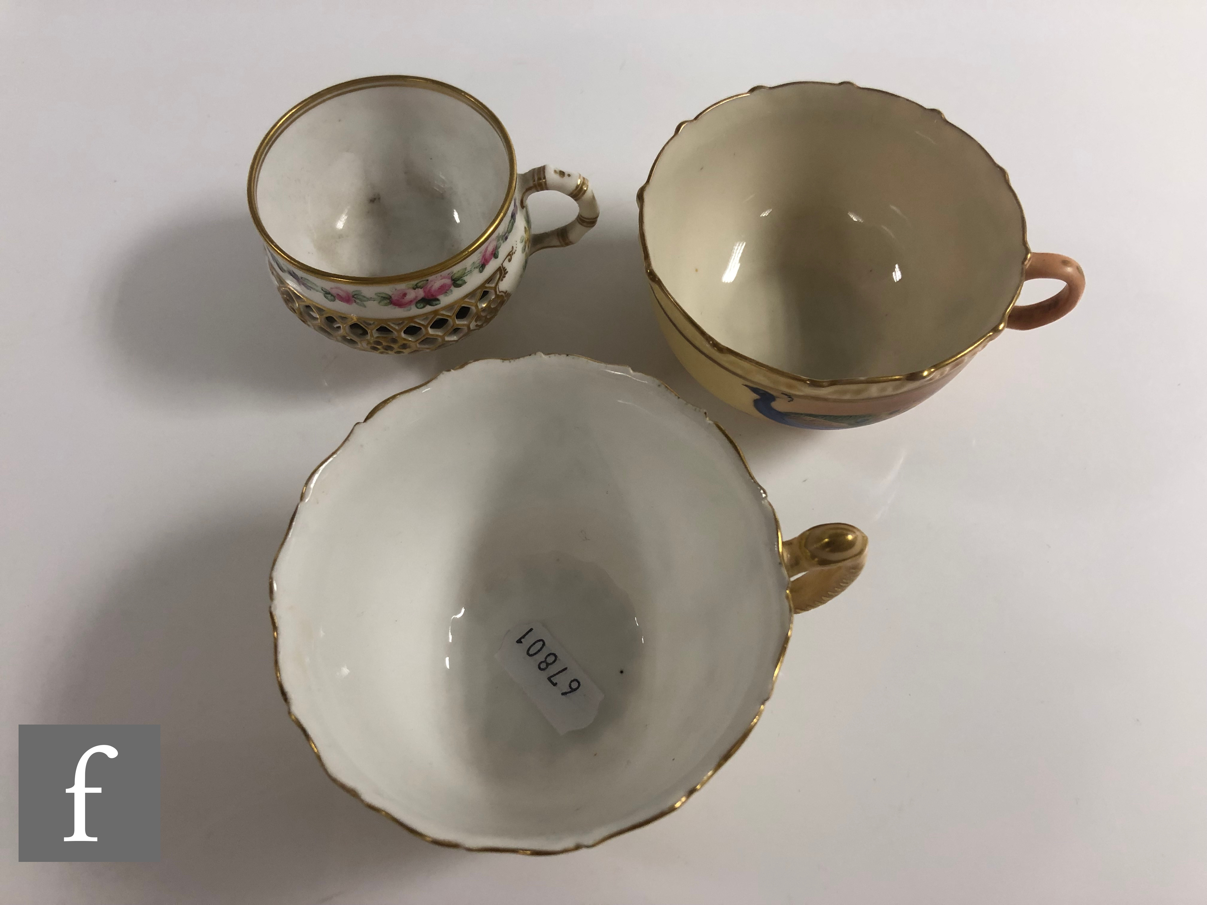 A miniature Worcester reticulated cabinet cup and saucer, the double walled cup with reticulated - Image 2 of 5