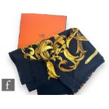 A Hermes Le Mors A La Conetable silk scarf, designed in 1970 by Henri d'Origny, decorated with a