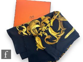 A Hermes Le Mors A La Conetable silk scarf, designed in 1970 by Henri d'Origny, decorated with a