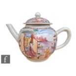 An 18th Century Chinese famille rose export porcelain teapot, of globular from with domed cover,