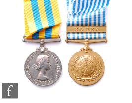 A Korea medal to Pte D.H Preece Kings Shropshire Light Infantry and a United Nations Korea medal. (