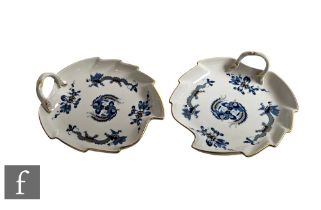 A pair of later 20th Century Meissen leaf shaped dishes decorated in the Oriental taste with