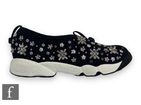 A pair of Christian Dior Fusion slip-on trainers, with crystal embroidered floral decoration over