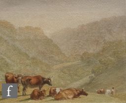 ROBERT HILLS, OWS (1769-1844) - Cattle on a hillside, watercolour, signed indistinctly, framed, 16cm