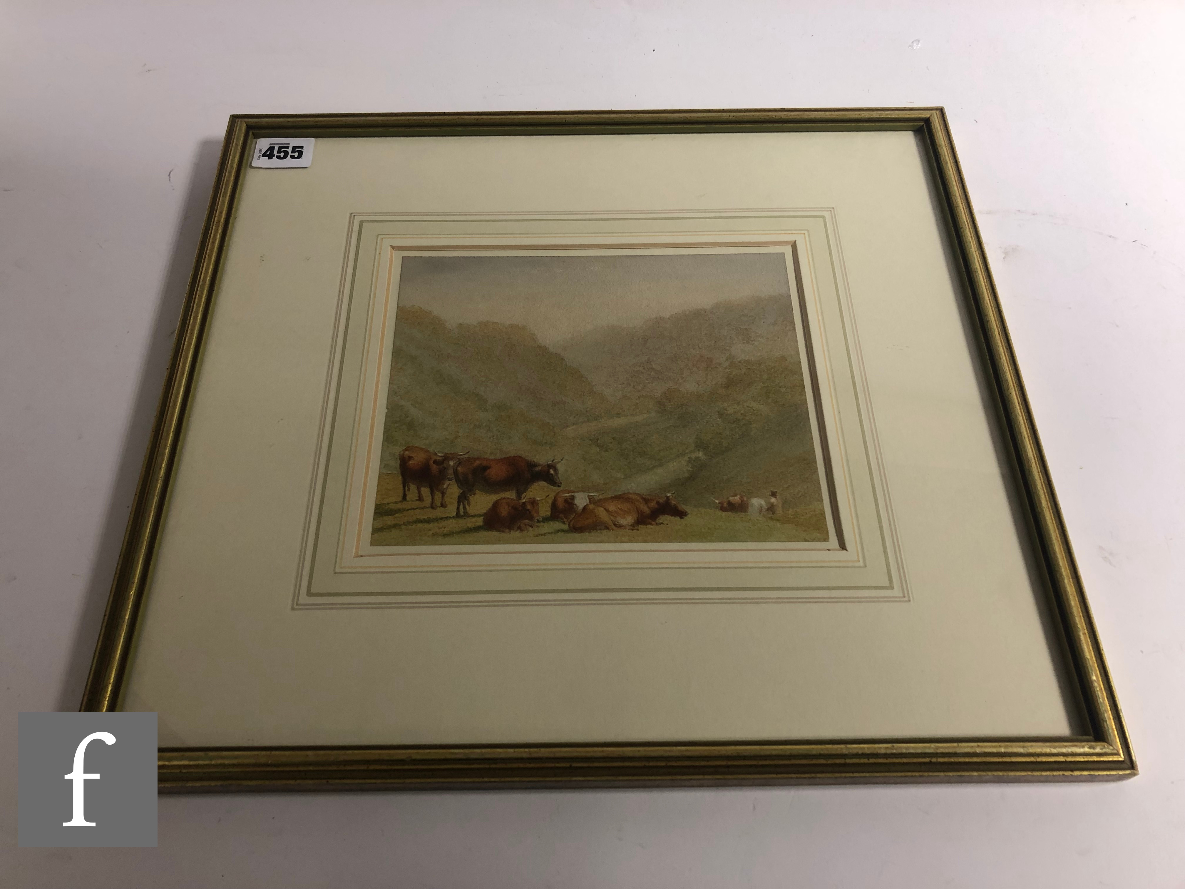 ROBERT HILLS, OWS (1769-1844) - Cattle on a hillside, watercolour, signed indistinctly, framed, 16cm - Image 2 of 3