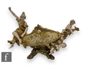A late 19th Century Austrian, Amphora type table centre bowl, the footed rococo style bowl decorated