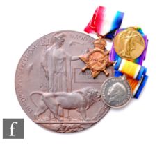 A World War One medal trio and Death Plaque to 2635 Pte William James Lane, Somerset Light Infantry.