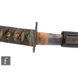 A late 19th to early 20th Century Japanese Wakizashi, 47cm blade with scabbard, damages.