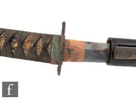 A late 19th to early 20th Century Japanese Wakizashi, 47cm blade with scabbard, damages.
