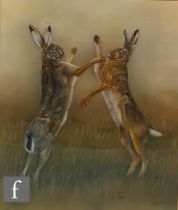 ROBERT E. FULLER (BORN 1972) - 'Boxing Hares', pastel drawing, signed and dated 1993, framed, 60cm x