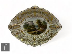 An early 19th Century Derby Porcelain serving dish of fluted diamond form, hand enamelled to the