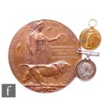 A World War One pair of medals awarded to 41771 pte A.W. Clements Hants Regt with death plaque and