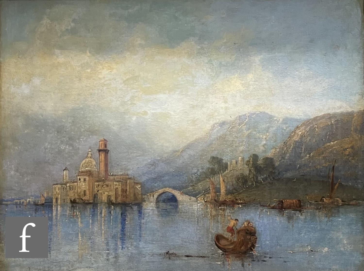 FOLLOWER OF WILLIAM JAMES MULLER (1812-1845) - A continental lake scene, oil on canvas, bears
