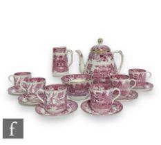 An early 20th Century Copeland Spode part service comprising teapot, milk and sugar, six coffee cans