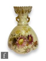 A late 19th Century Royal Worcester blush vase, shape number 1663, the quatrelobed body rising to