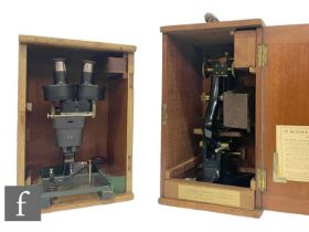 An early 20th Century part brass and black painted microscope by Watson & Sons Ltd, in fitted