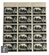 A marginal block of fifteen Queen Elizabeth II  1955 SG539 £1 black Windsor Castle postage stamps,
