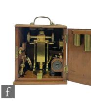 A 19th Century brass microscope by M Pillischer, London No 717, in fitted mahogany case with spare