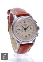 A mid 20th Century gentleman's stainless steel Leonides chronograph wrist watch with twin subsidiary