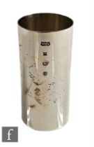 A hallmarked silver cylindrical vase of plain form, weight 11oz, height 12.5cm, Birmingham 1998,
