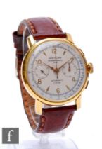 A gentleman's gold plated Breitling chronograph wrist watch, Arabic numerals and batons mix with