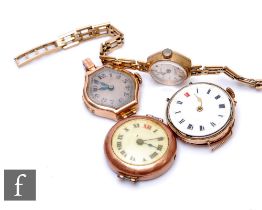 Four assorted lady's 9ct wrist watches, one Accurist example with a 9ct bracelet, weight 11.5g,