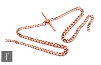A 9ct rose gold graduated double Albert chain with T bar, weight 22g, length 40cm, weight 22g,