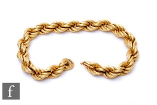 An 18ct rope twist bracelet, weight 20g, length 21cm, terminating in bolt ring fastener.