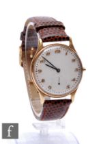 A mid 20th Century gentleman's 9ct hallmarked Movado manual wind wrist watch, Arabic numerals to a