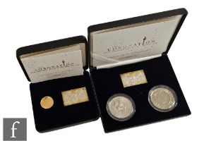 An Elizabeth II 2008 sovereign and silver ingot Coronation set and a silver ingot and two crown set,