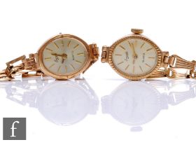 Two lady's 9ct hallmarked Everite wrist watch, Roman numerals to a champagne oval dial to an