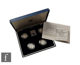 An Elizabeth II 1994 to 1997 silver proof Piedfort four one pound collection, with certificates,