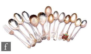 A small parcel lot of assorted Victorian and later hallmarked silver flat ware to include caddy