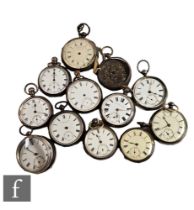 Twelve assorted hallmarked silver pocket watches to include crown and key wind examples, various