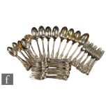 A hallmarked silver part canteen of Kings pattern cutlery comprising sixteen dinner forks, ten