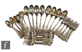 A hallmarked silver part canteen of Kings pattern cutlery comprising sixteen dinner forks, ten