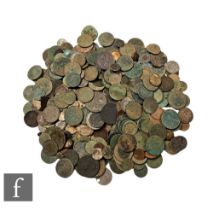 A large collection of George III silver and copper coinage, metal detecting finds, one tray. (qty)