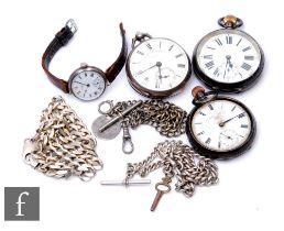 Three hallmarked silver open faced pocket watches to include key and crown wind examples, a silver