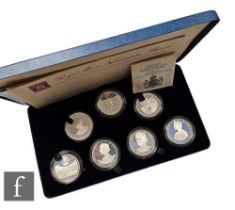 Seven Elizabeth II proof silver crowns to commemorate her majesty Queen Elizabeth The Queen