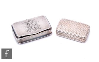 Two Georgian hallmarked silver rectangular snuff boxes, one ribbed the other plain, Birmingham