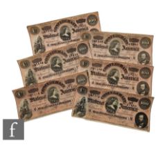 Six American Confederate One hundred dollar bills, Richmond February 17th 1864, Nos 51544, 51545,