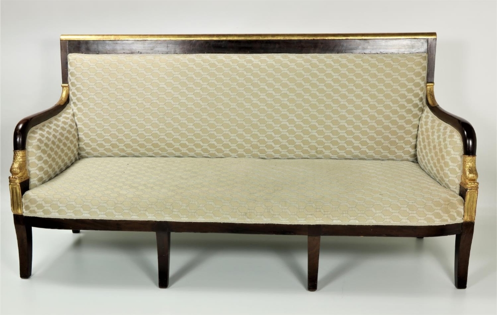 A good 19th Century mahogany and parcel gilt Settee, the cream upholstered back with straight gilded - Image 3 of 3