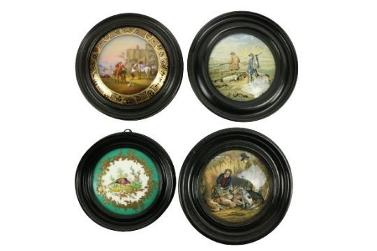 A pair of 19th Century Prattware Pot Lids, 'The Game Bag,' and 'The Sportsman,' 4'' (10cms); - Image 1 of 7