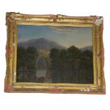 19th Century Irish School 'Brickeen Bridge, Killarney, with mountains in background,' O.O.C., 56cms