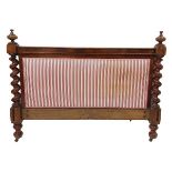 A Victorian mahogany Headboard, with padded panel and urn finials and spiral columns, 152cms (