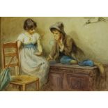Leonardo Morello, Italian (1858-1917) 'Blowing Bubbles,' watercolour, Interior Scene with Young
