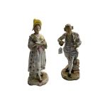 An attractive pair of English porcelain Male & Female Figures, lady in elegant floral decorated