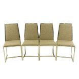A set of 4 chromium plated designer Side Chairs, each with padded seat and back covered in green